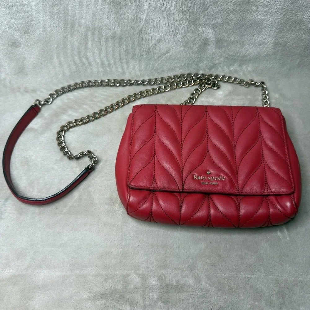 Kate Spade New York Quilted Crossbody Bag Red With Gold Chain Strap